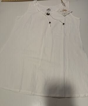 Blanc du Nil White Cotton Tunic Top Tank Dress XL T5 Philae Resort Beach Coverup